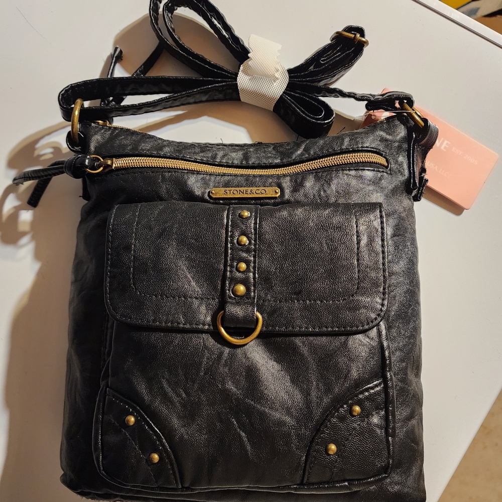 Stone & Co. Black Crossbody Bag with Gold Accents